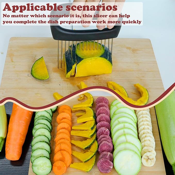 Hendiy Extra-Large Onion Holder for Slicing, Tomato Slicer with 16 Long Needles, Stainless Steel Onion Cutter Vegetable Chopper, Extra-Large Tomato Potato Slicer, Meat Tenderizer, Food Slicing Guide