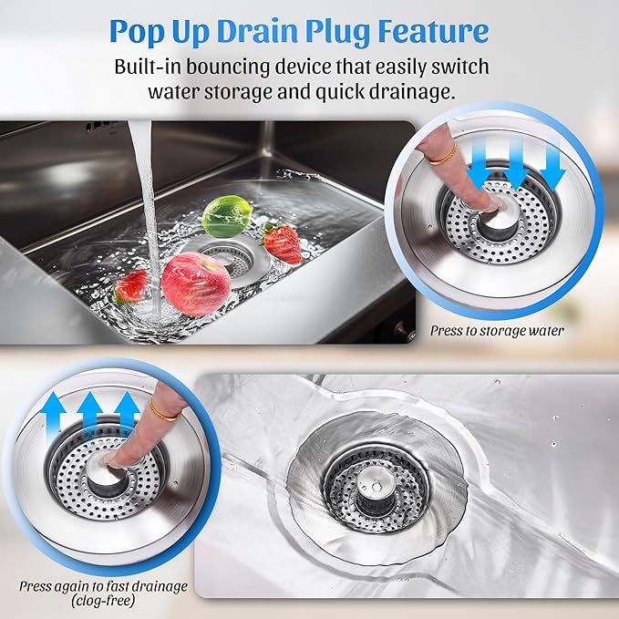 NinjaTiger Kitchen Sink Strainer - 2 Pack, 3-in-1 Pop-Up Stopper