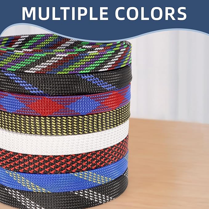 Braided Cable Sleeving, PET Expandable Braided Cable Sleeve, Flexible Mesh Sleeving Cord Management for Audio Video and Other Home Device, Cord Protector from Pets (Blue Red, 3/8" x 25ft)