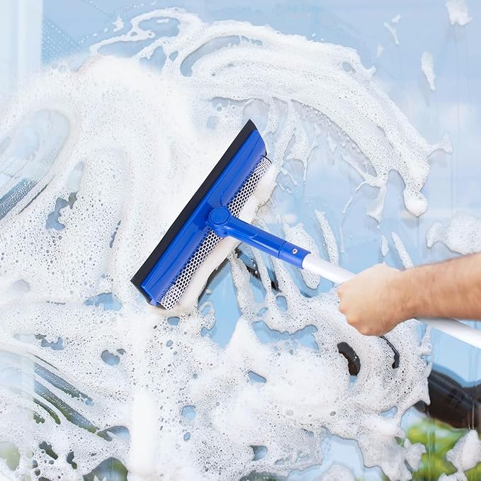 Window Cleaner Tool for Home with 20''-30'' Extension Pole, Squeegee for Car Windshield Cleaning, Glass Washer for Shower Doors, Mirror