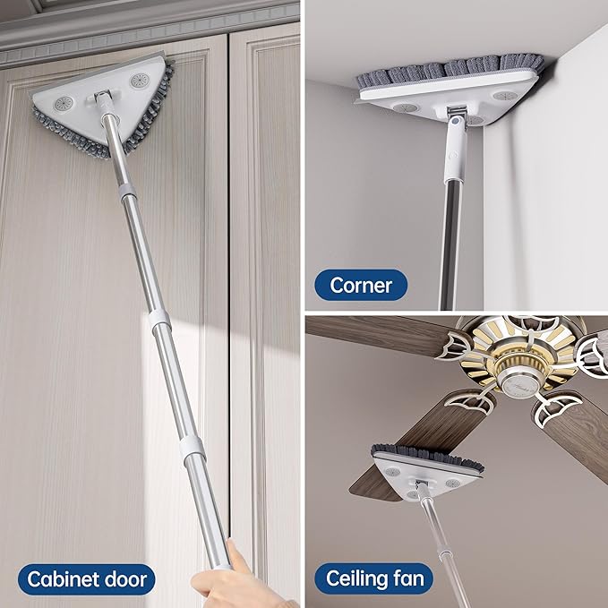 Wall Cleaner Mop with Long Handle, Wall Duster with Extension Pole, 3-in-1 Wall Cleaner, Dust Mop with 5 Reusable Pads