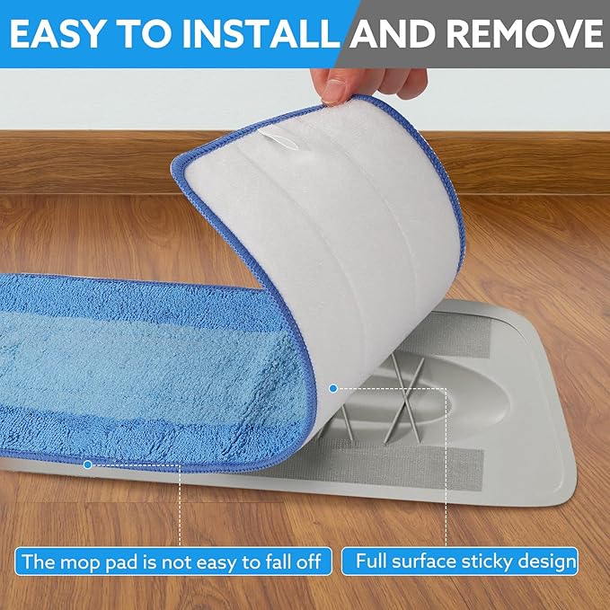 6 Pack Microfiber Cleaning Pads are Compatible with Bona Mop,18 Inch Replaceable Mop Pad Refill,Washable & Reusable Blue Microfiber Mop Pads for Hardwood and Hard-Surface Floors