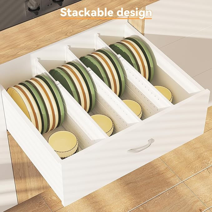 REBECAT 5 Pack Drawer Dividers for Clothes Adjustable Drawer Dividers 4" High Expandable from 15"-21" for Dresser Baby Clothes Bathroom,Bedroom Kitchen and Office Storage，White