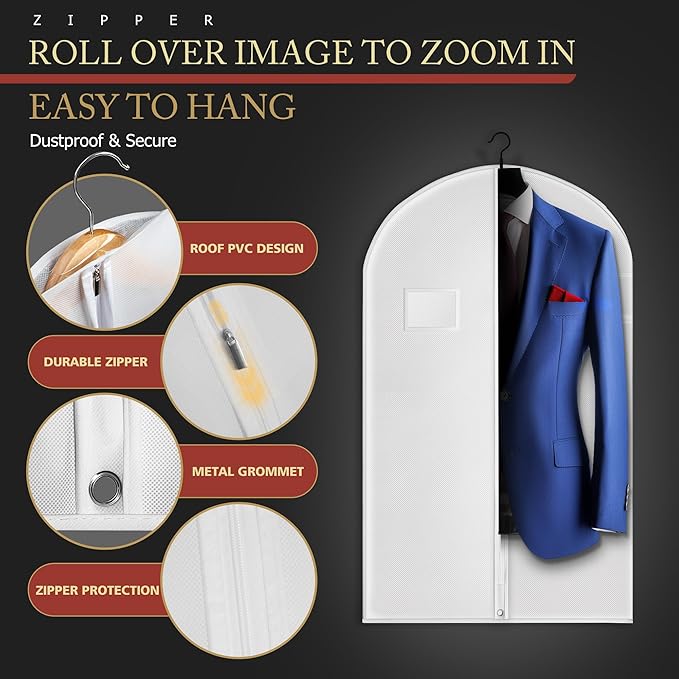 40-inch Garment Bags for Travel, White