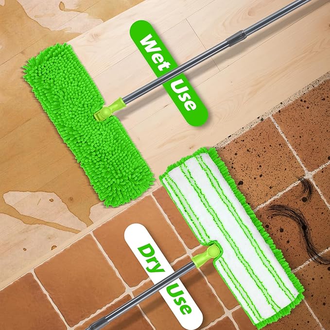 MASTERTOP Microfiber Mops for Floor Cleaning, Double-Sided Dust Mop with 4 Reusable & Washable Mop Pads, Wet Dry Flat Mop with Extension Stainless Steel Handle for Hardwood, Vinyl, Laminate