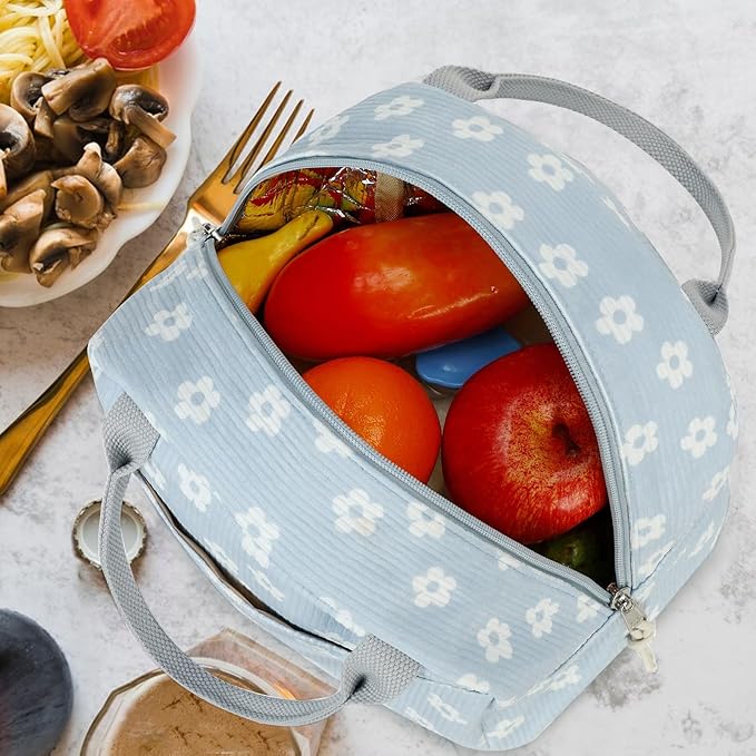 Bluboon Corduroy Lunch Bag - Large, Reusable Insulated Tote for Work/Picnic