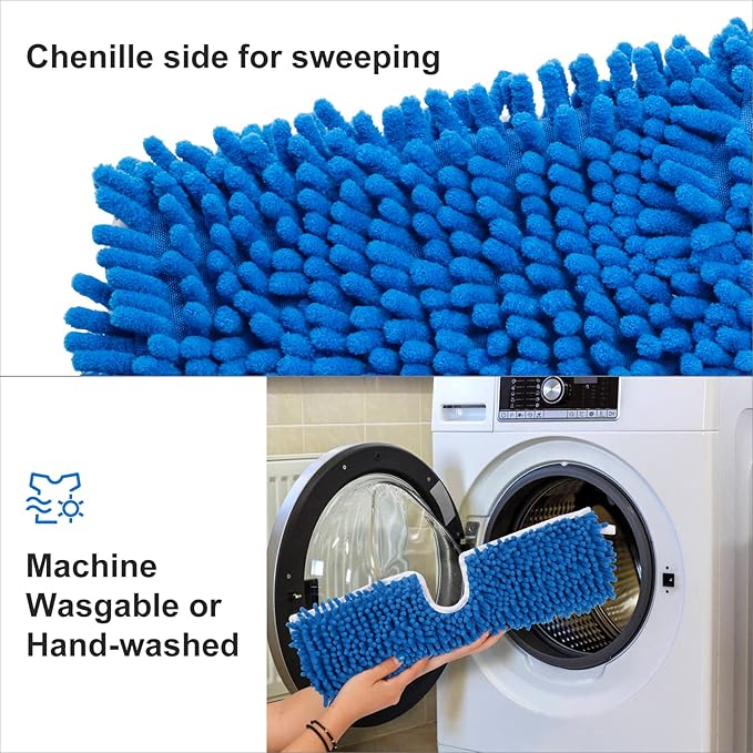 4 Pack Chenille Mop Heads Replacements Compatible with Oceda Dual-Action Microfiber Flip Mop System, Mop Replace Heads for Dry Wet Use, Washable Double Sided Flat Sponge(18 * 6 in)