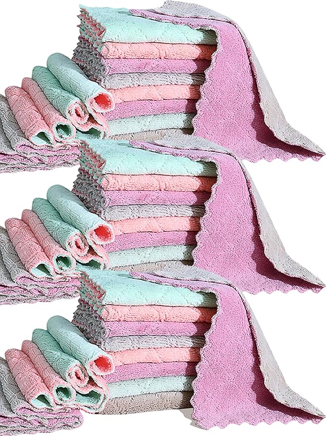 32 Pack Cleaning Cloth Kitchen Cloth, Dish Towels Super Absorbent Coral Velvet Dishtowels, Microfiber Premium Soft Tea Towels, Quick Dry Rags, Multipurpose Reusable Washcloths, Non-Stick Oil Cloths.