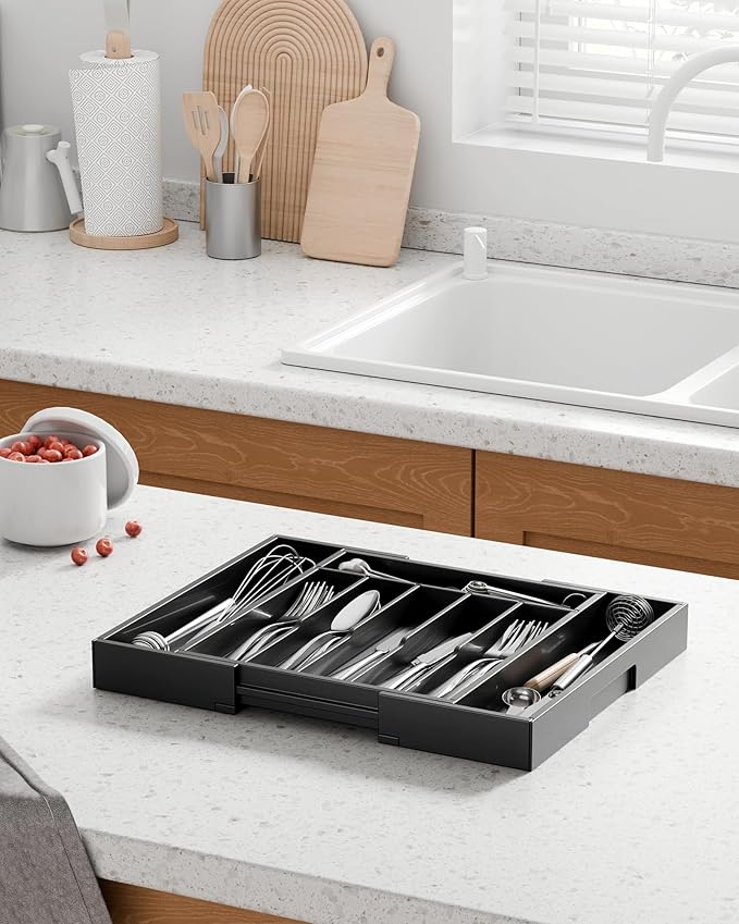 Kitsure Silverware Organizer - Expandable Bamboo Kitchen Drawer Organizer for Cooking Utensils and Cutlery