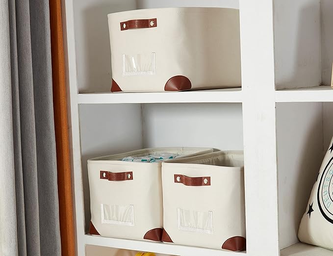 White Storage Bins Fabric Storage Baskets for Shelves & Linen Closet