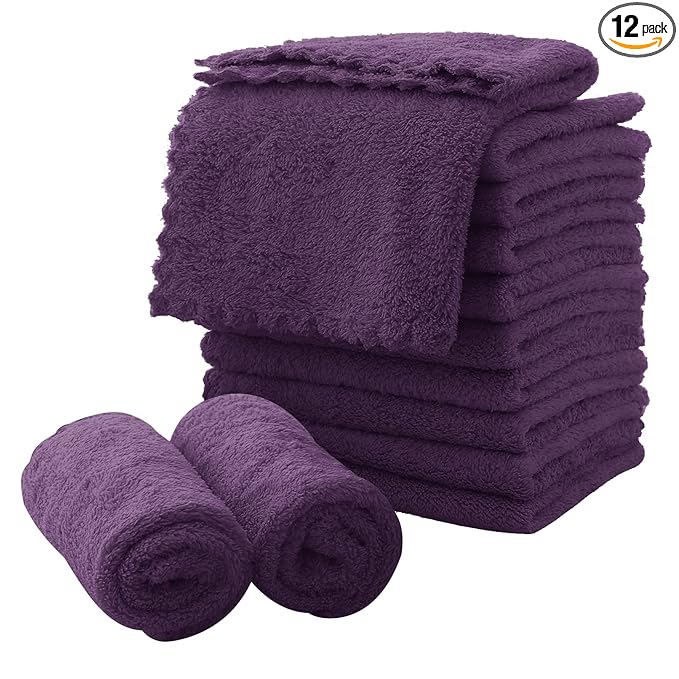 MOONQUEEN Microfiber Facial Cloths Fast Drying Washcloth 12 Pack - Premium Soft Makeup Remover Cloths - Grape Purple