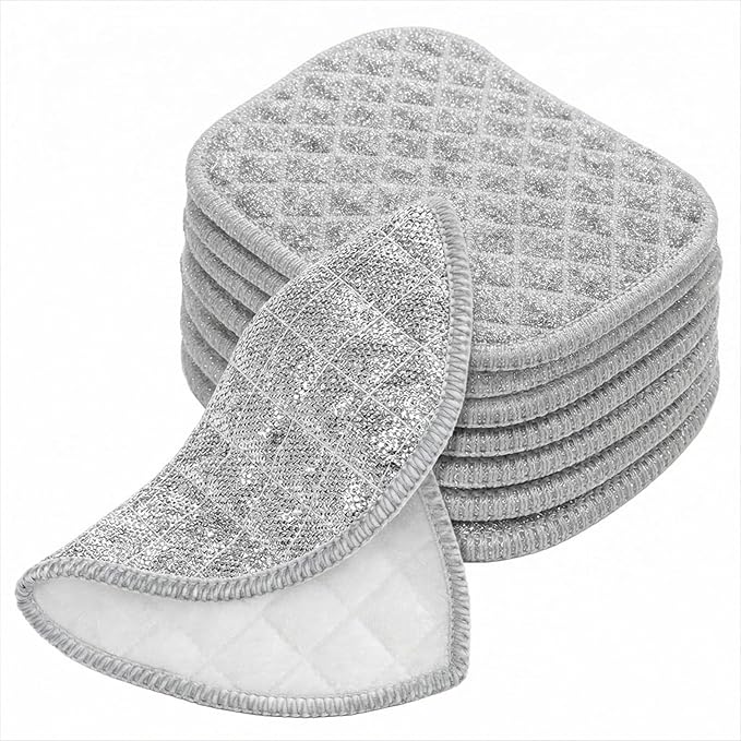 Thinp 8 Pcs Multipurpose Wire Dishwashing Rags for Wet and Dry, Double Side Non Scratch Wire Dishcloth Reusable Metal Dish Cloth Silver Mesh Dish Cloths for Kitchen Sink Cookware Stove Cleaning