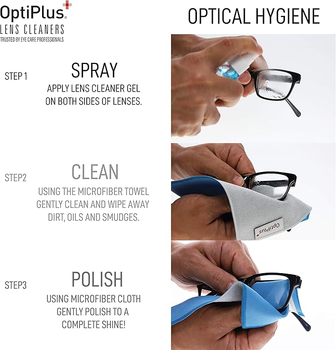 OptiPlus 2 oz. Gel Lens Cleaning Kit | Anti-Reflective Gel Lens Cleaner and Dual-Purpose Microfiber Cloth | Streak-Free Glasses Cleaner