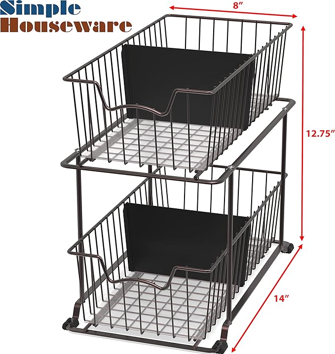 SimpleHouseware 2 Tier Cabinet Wire Basket Drawer Organizer, Brown