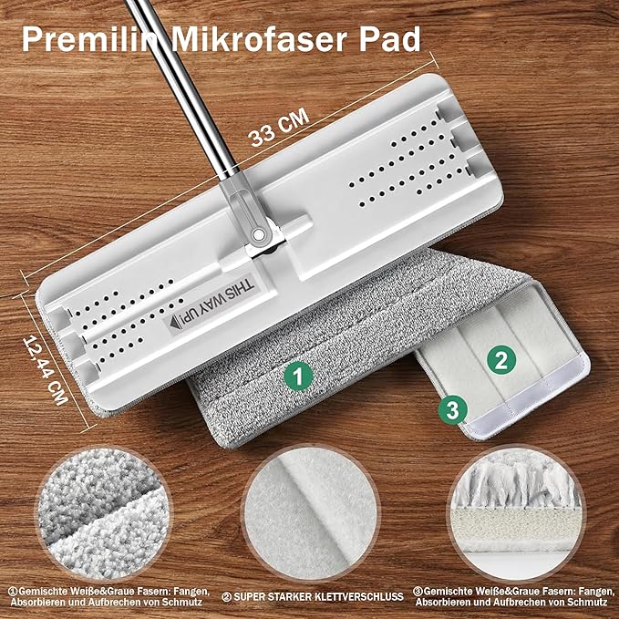 JOYMOOP Flat Mops, Microfiber Mop for Floor Cleaning and Wall Cleaner, 50" Mop Handle with Flexible 13" Flat Head with a Microfiber Mop Pad - White