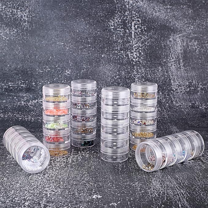 6 Sets 5 Layers Plastic Round Storage Containers Small Art Craft Accessory