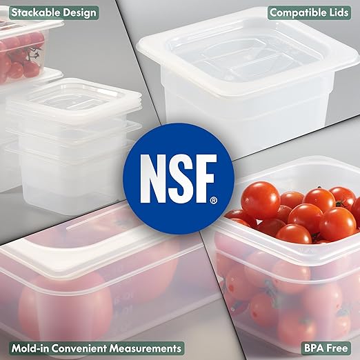 4-Pack 1/4 Size 6" Deep Food Pan with Handled Lid
