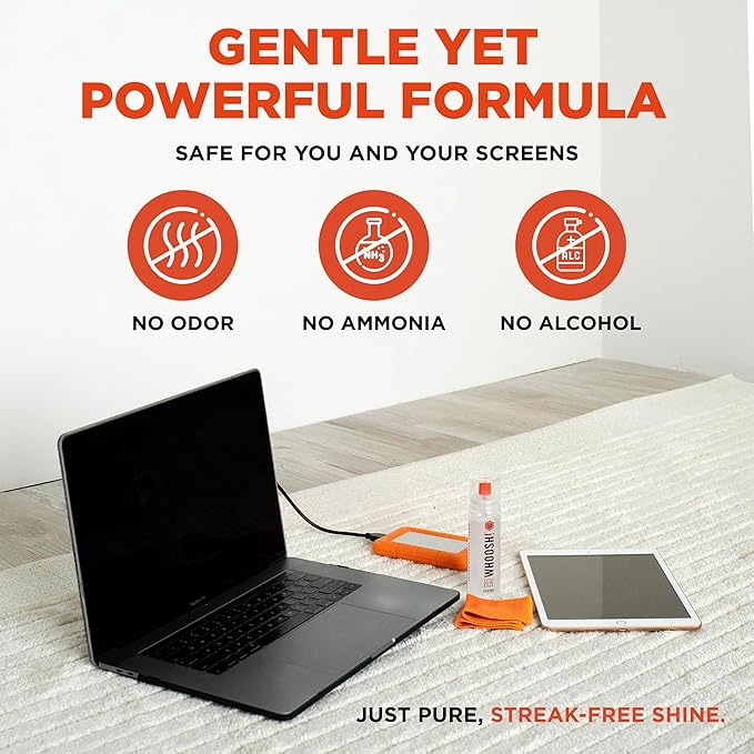 WHOOSH! Screen Shine Duo - Screen Cleaner Spray for iPad, Monitor, Laptop, MacBook - 3.4 oz & 0.3 oz Bottles with 2 Microfiber Cloths - Portable Electronic Cleaning Kit for Travel, Office, and Home