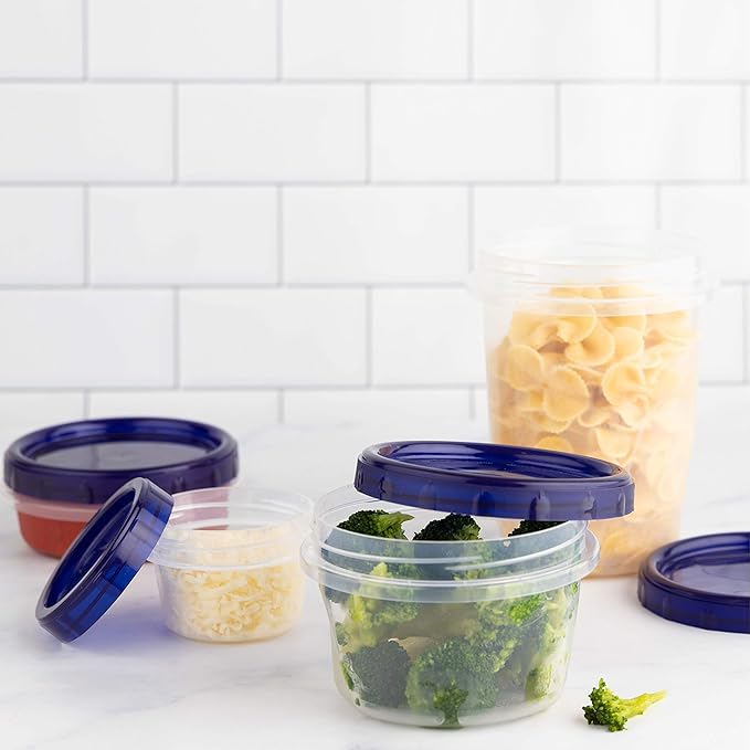 [16 oz 120 Pack] Twist Top Deli Containers Clear bottom With blue Top Twist