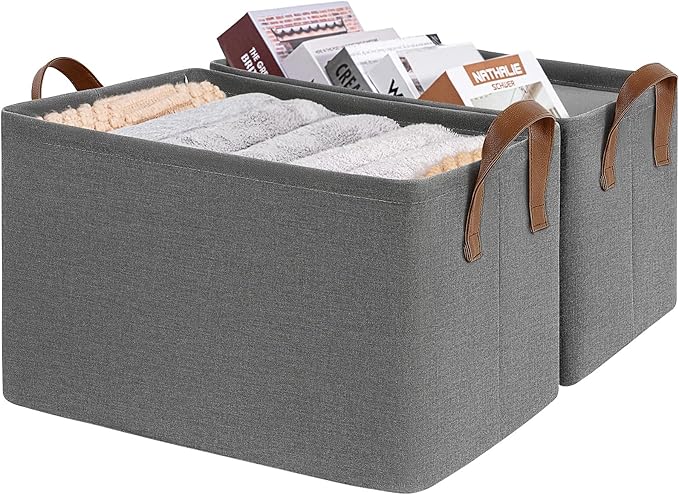 CHICVITA Storage Baskets for Shelves, 19" x 13" x 11" Fabric Storage Bins with Metal Frame Handles, Extra Large Closet Storage Baskets for Organizing