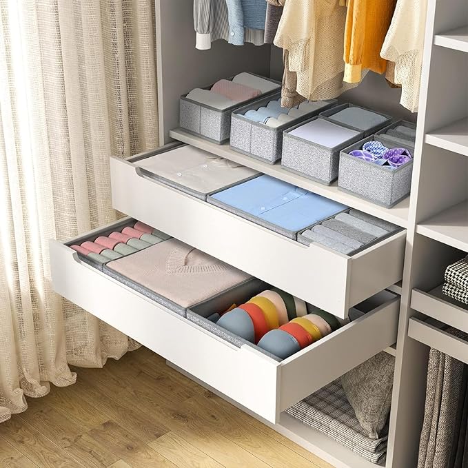 DIMJ Drawer Organizers Cloths, Closet Underwear Organizer, 15 Packs Foldable Closet Organizers, Sock Drawer Organizer, Fabric Dresser Drawer Dividers for Clothes Underwear Bras Socks