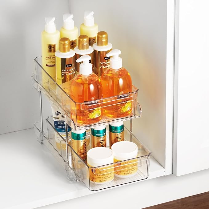 2-Tier Clear Pull-Out Drawer Organizer, Sleek, Medicines & Snacks