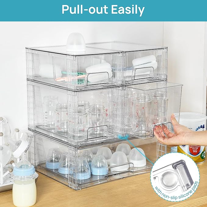 Clear Stackable Storage Drawers Set of 5
