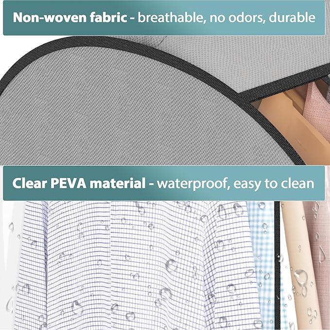 Liuoud 10" Gusseted Garment Bags for Hanging Clothes 60" Suit Bags for Open Closet Storage, Side Clear Clothing Cover for Coat, Dress, Jacket, Shirt, Fur Wardrobe Protector, 3 Packs, Grey
