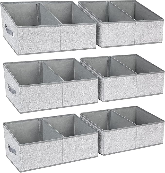 Large Closet Shelf Organizer Bins 6 Packs with Handles and Divider