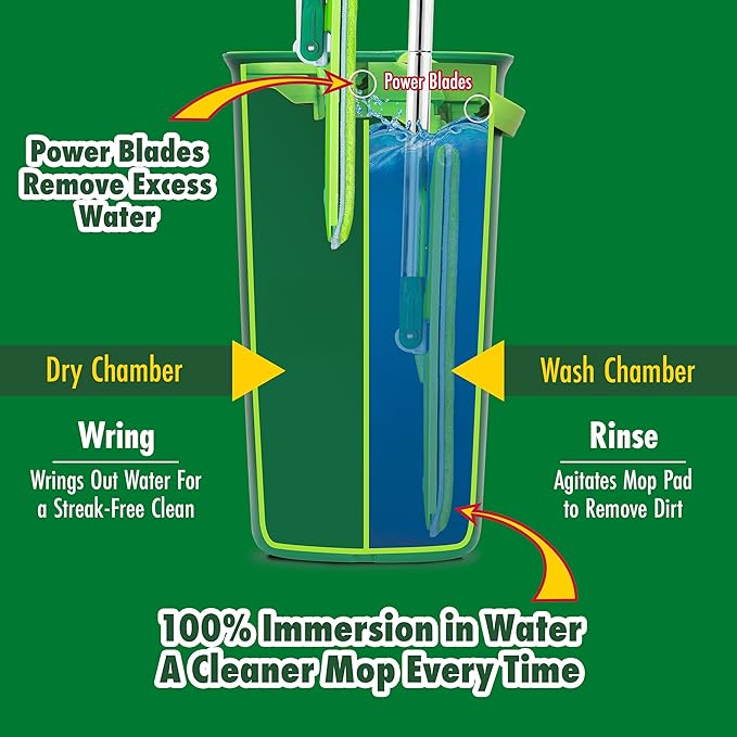 Libman Rinse 'n Wring Mop and Bucket System, Microfiber Dry Wet Mop for Floor Cleaning, Hardwood, Laminate, Tile Cleaner, Dual Chamber Bucket Design, 2 Total Refill Replacement Head Pads