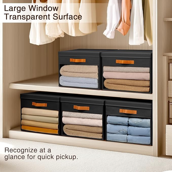 Homsorout Large Storage Bins with Lids - 3 Pack Foldable Decorative Organizers with Clear Windows & Handles, Cube Storage Organizers for Clothes