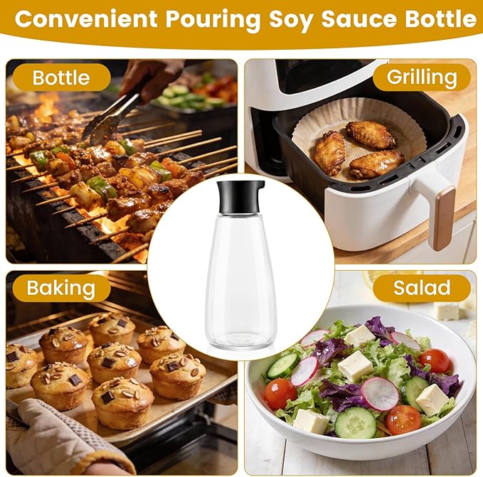 Chef’s Precision Pour Glass Oil & Vinegar Cruet, 9.6oz Kitchen Glass Soy Sauce Dispenser Bottle with Dripless Spout & Vacuum Pouring for Olive Oil, Soy Sauce, BBQ - for Countertop, Cooking, Gifting