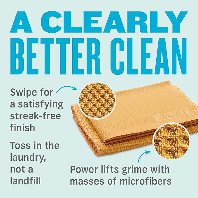 E-Cloth Microfiber Window Cleaning Cloth Kit - Glass Cleaning Cloth for Windows, Mirrors, Cars, Lenses, Eyeglasses, & More, Streak Free Clean, Machine Washable Reusable Towel - Tangerine Orange