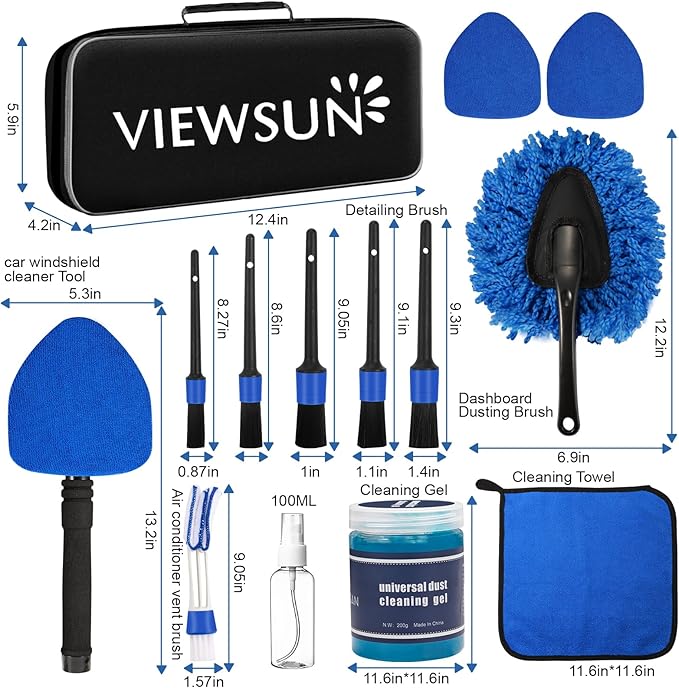 Viewsun Windshield Cleaner Tool, 14Pcs Car Interior Cleaning Kit, Car Detailing Kit Interior Cleaner, Car Detailing Brushes, Car Cleaning Gel, Inside Cleaning Supplies Accessories for Women Men