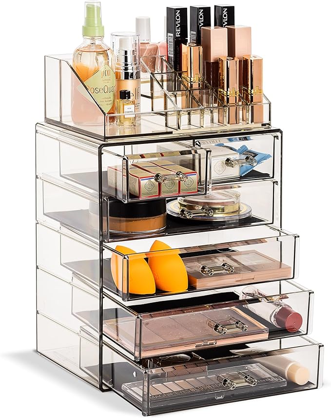Sorbus Acrylic Makeup Organizer Set, 6-Drawer Vanity & Countertop Cosmetic Storage with Small & Wide Compartments