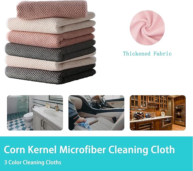 Microfiber Cleaning Cloths 12-Pack – Super Absorbent, Lint-Free Towels with Unique Corn Grain Texture – Reusable Barista Cloths for Espresso Machines, Glass, Kitchen & Car – 12x12 Inches