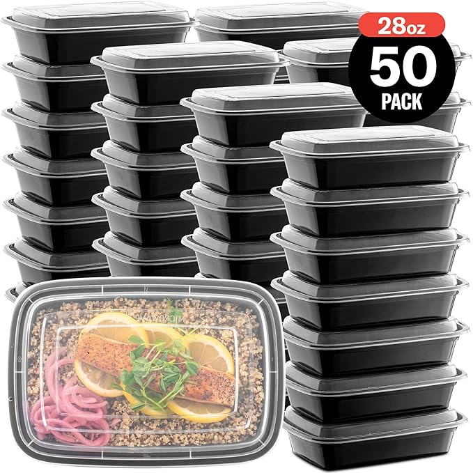 50-Pack Reusable Meal Prep Containers Microwave Safe Food Storage Containers with Lids, 28 oz