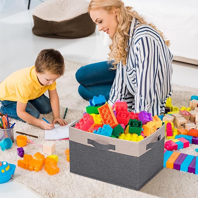 Large Fabric Storage Bins for Shelves with 3 Handles
