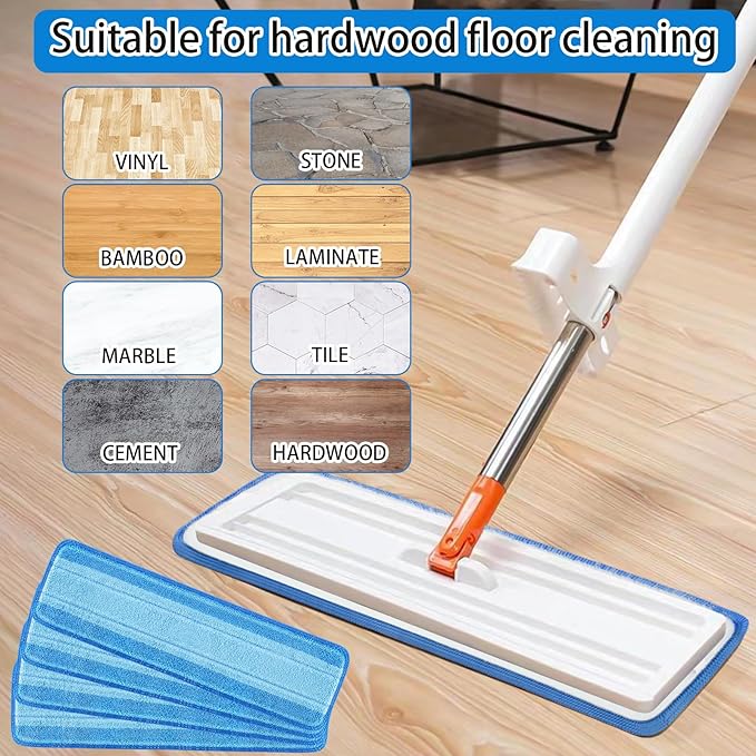 4 PCS Replacement Mop Pads, Microfiber Cleaning Mop Compatible with Bona Mop, Washable & Reusable Mop Refill Pads for Hardwood Floor,18 Inch, Blue