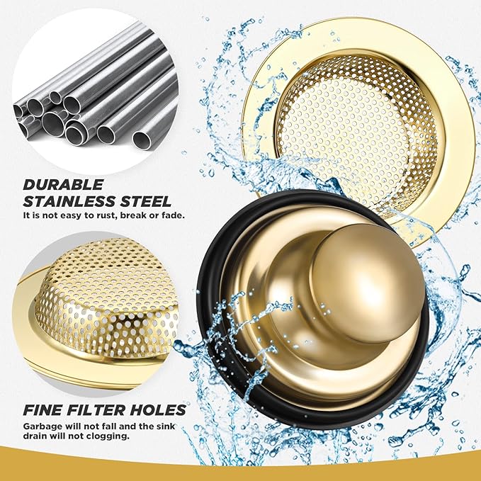 Retisee 2 Pcs Stainless Steel Sink Strainer Set - 4.5" Wide Rim
