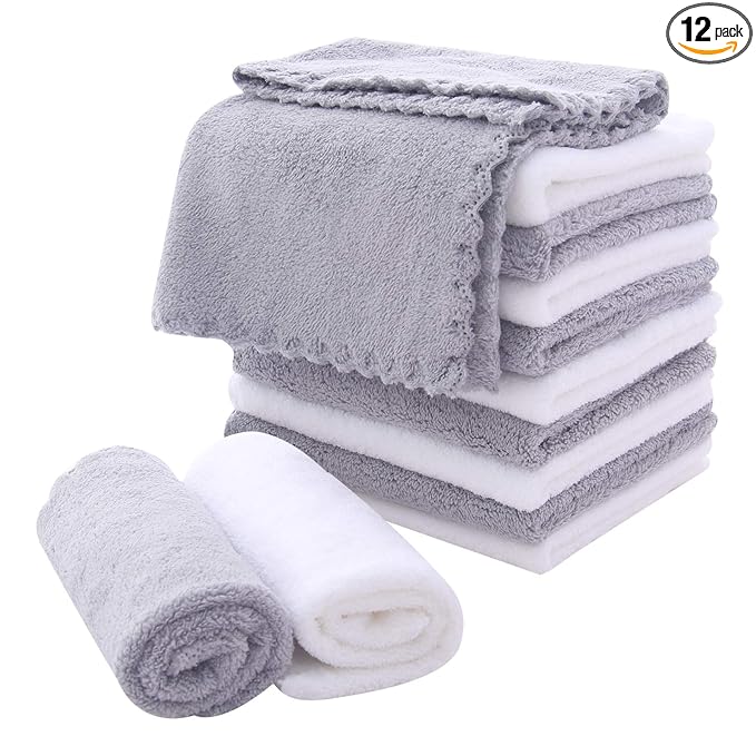 MOONQUEEN Microfiber Facial Cloths Fast Drying Washcloth 12 Pack - Premium Soft Makeup Remover Cloths - Highly Absorbent