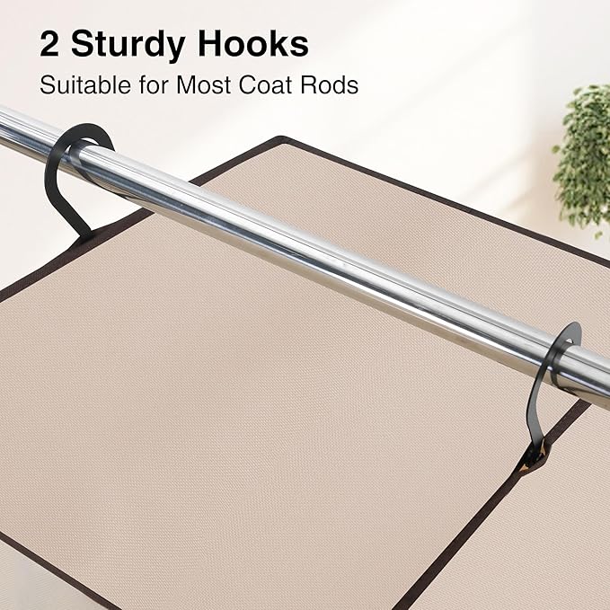 STO STO 2 Pack Garment Bag for Hanging Clothes Closet, Hanging Garment Cover with Built-in Steel Hanging Rod, Hanging Wardrobe Storage Bag for Suit, Dress with Clear Window, Zipper, ID Card, Beige