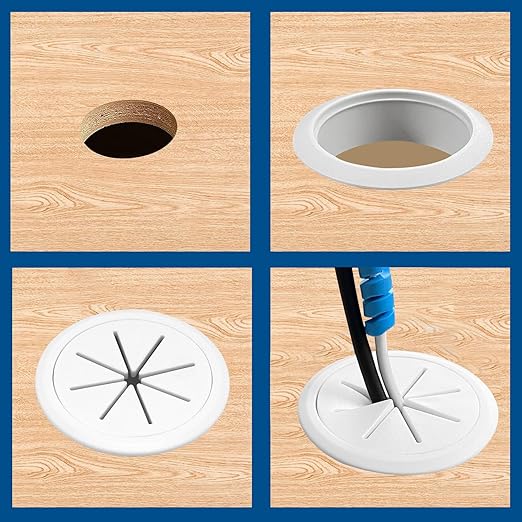 Surf turtle 10 Pack 2 Inch White Desk Grommets, Flexible Plastic Cable Cord Hole Cover with Hole Saw for Desk Table Cabinet Countertop Furniture