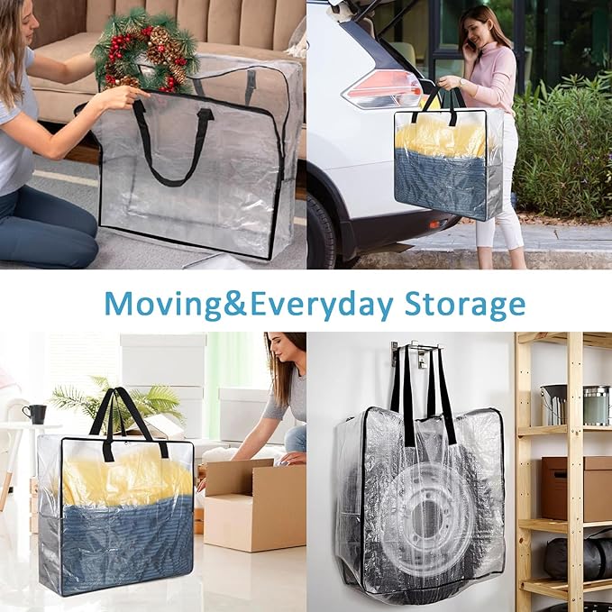 Clear Storage Bags with Zipper and Handles, Under Bed Storage and Closet Organizers Containers, Blanket Bags for Clothes Pillow Bedding Moving and Packing Supplies, Pack of 1