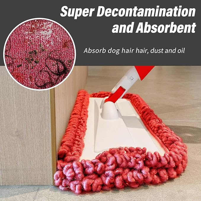 16.5 inch Mop Refills, 3 Pack Microfiber Reusable Replacement Mop Pads Flat Replacements Heads for Wet Or Dry Floor Cleaning and Scrubbing, Red Curly Cloth