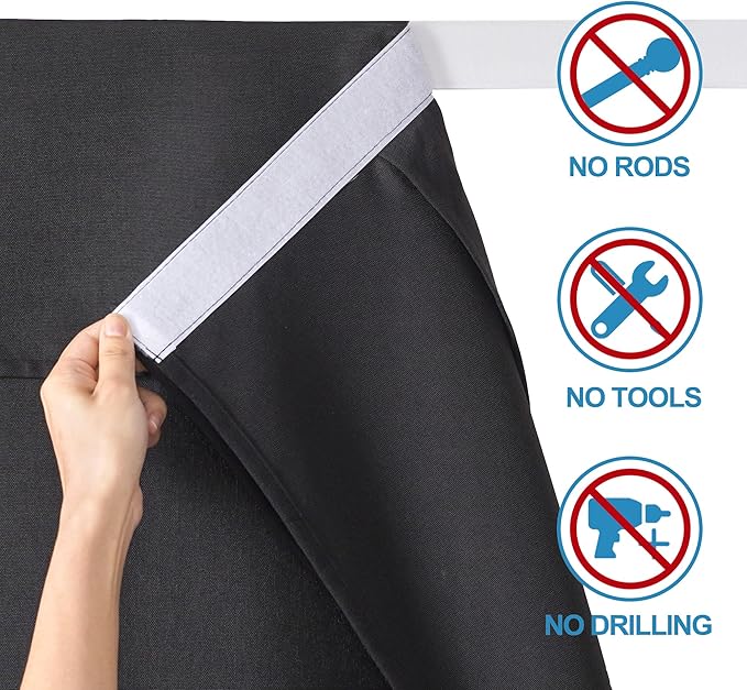 RYB HOME French Door Curtains for Door Window, Farmhouse Home Decor No Drill Faux Linen Room Darkening Privacy Window Blinds, W 30 x L 69, 1 Panel, Black