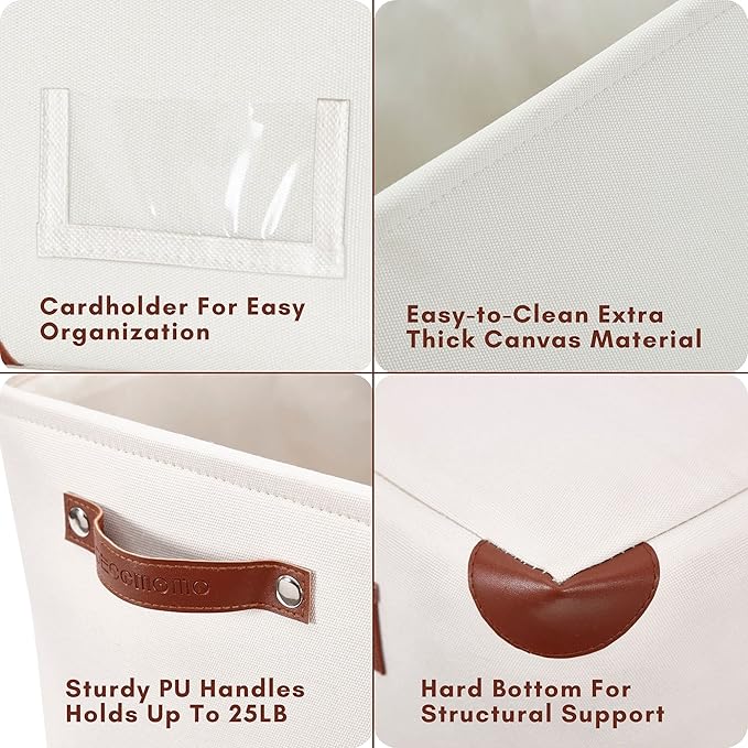 White Storage Bins Fabric Storage Baskets for Shelves & Linen Closet