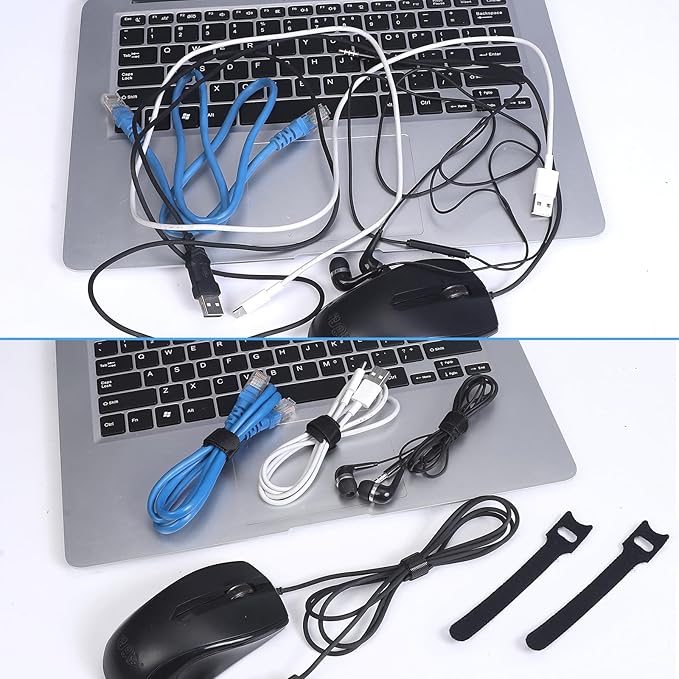 MVYC 200PCS Reusable Cable Ties Wire Ties Cord Organizer Cable Organizer Adjustable Cable Management Black 4+6+8+10 inch