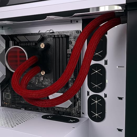 Electriduct 1/4" Hook Self Closing Sleeve Braid Wrap Around Sleeving Flame Retardant Flexible Mesh Cord Cover Cable Protector Wire Organizer - 10 Feet - Red