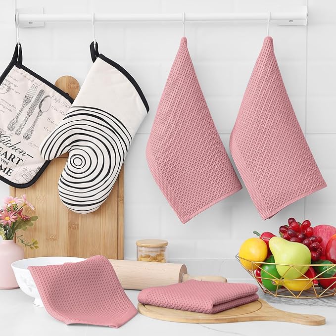 Homaxy 100% Cotton Waffle Weave Kitchen Dish Cloths, Ultra Soft Absorbent Quick Drying Dish Towels, 12 x 12 Inches, 12-Pack, Dried Rose